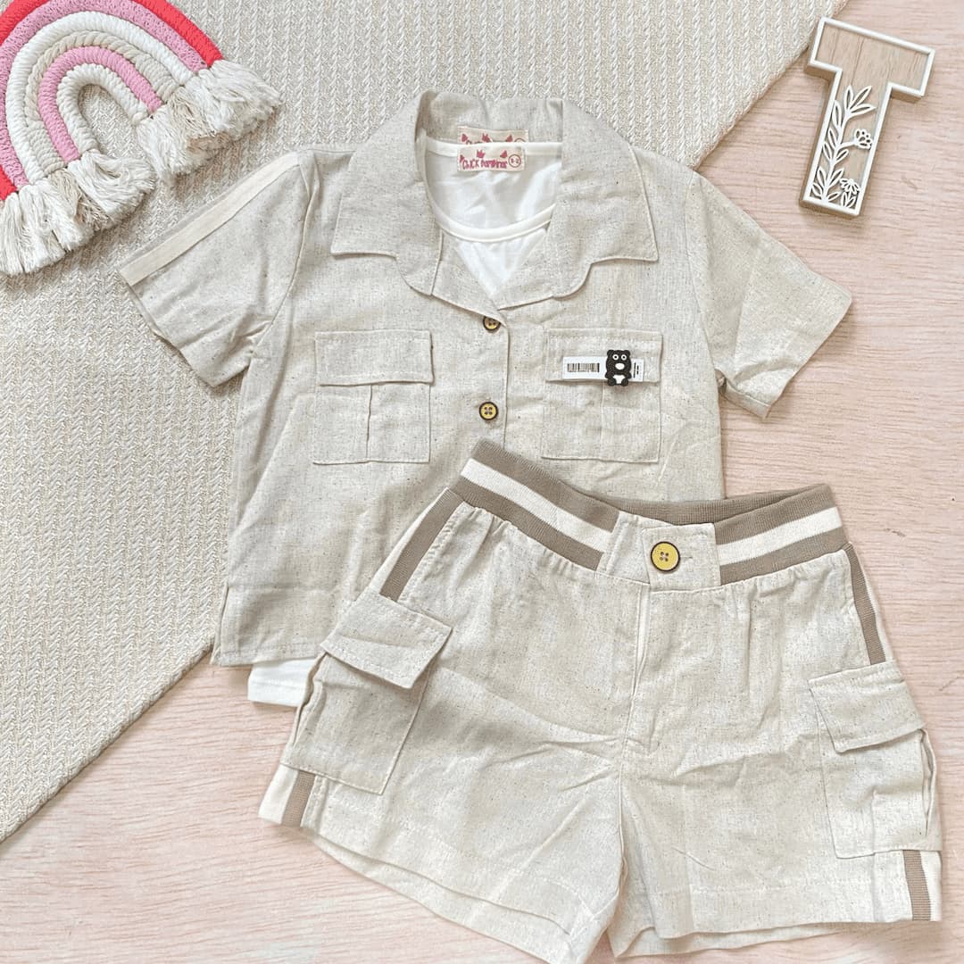 Conjunto 3 Piezas Shorts Lino beige