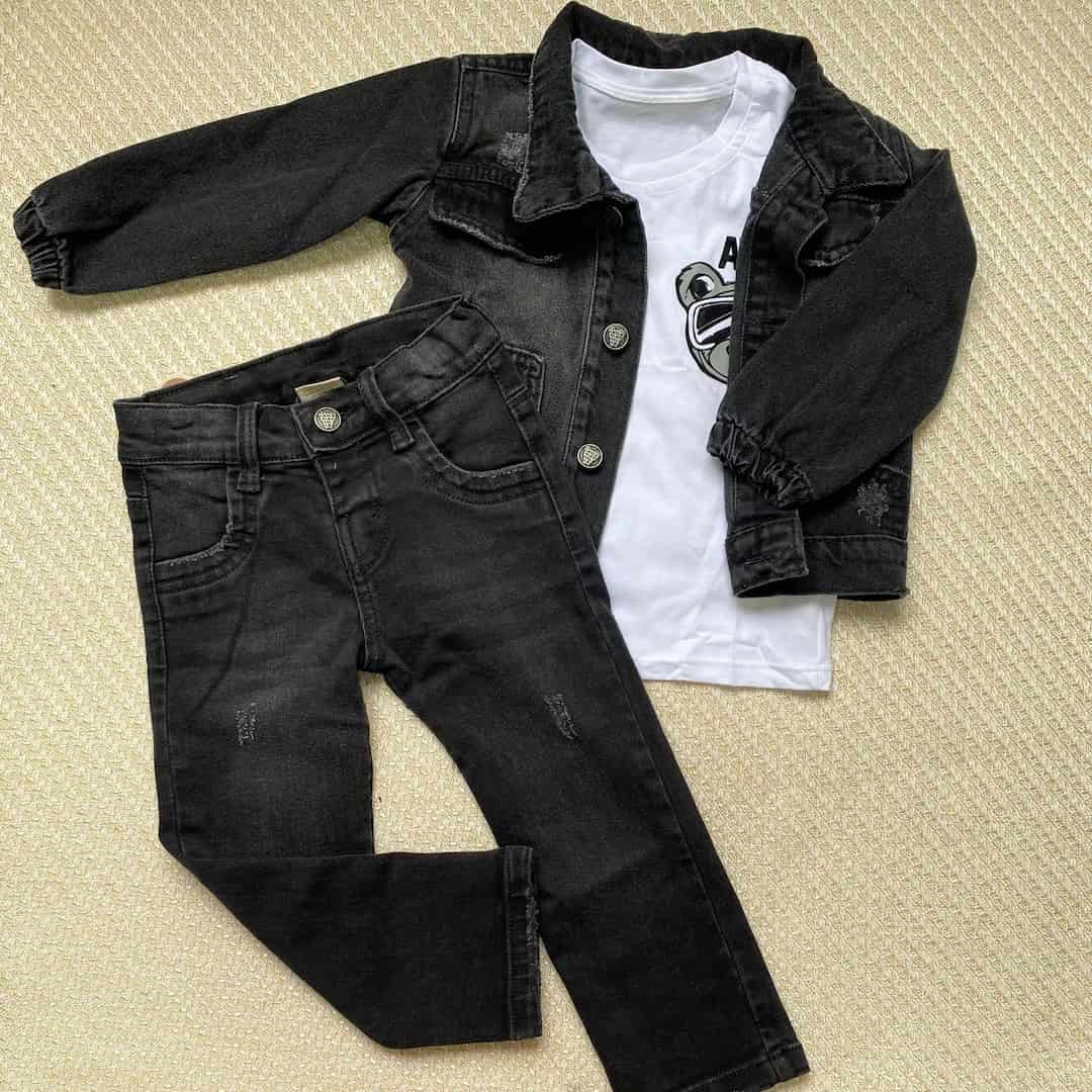 Conjunto 3 Piezas Chaqueta Denim Negro