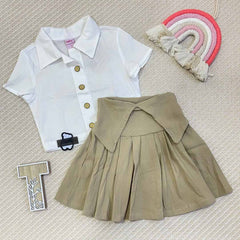 Conjunto Para Niña Falda Plisada beige