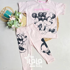 Conjunto Leggins Minnie Rosa Crema