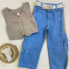 Conjunto Pantalon Cargo Cafe niña