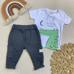 Conjunto Jogger Bebe Niño Cocodrilo Blanco