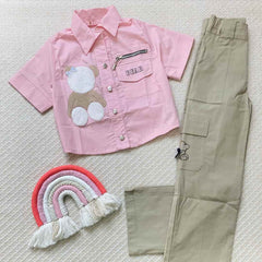 Conjunto Pantalon Bolsillo Oso Niña Rosa