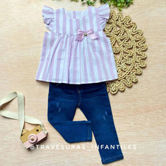 Conjunto Blusa Rayas Moño