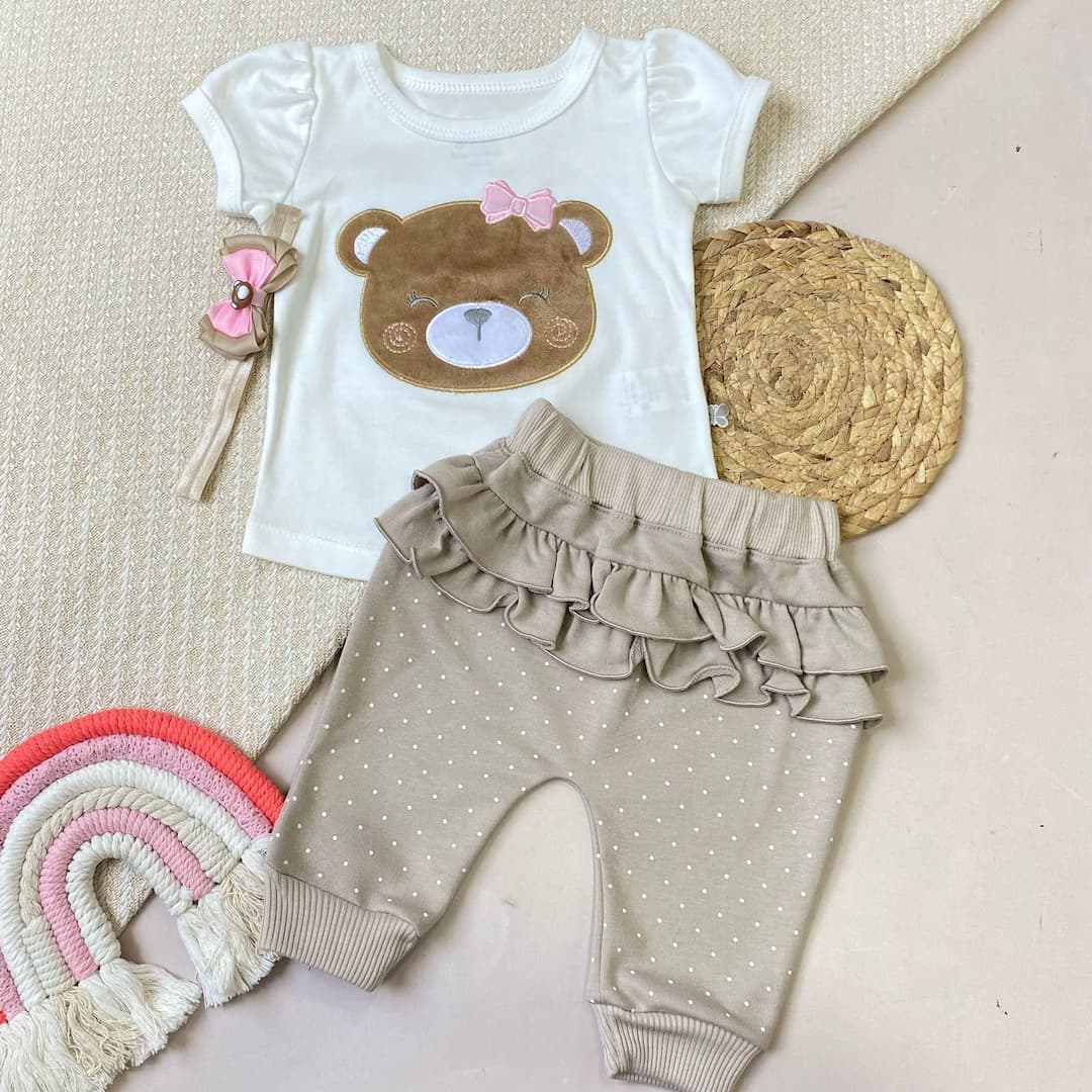 Conjunto Para Bebé Niña Blusa Oso con Balaca