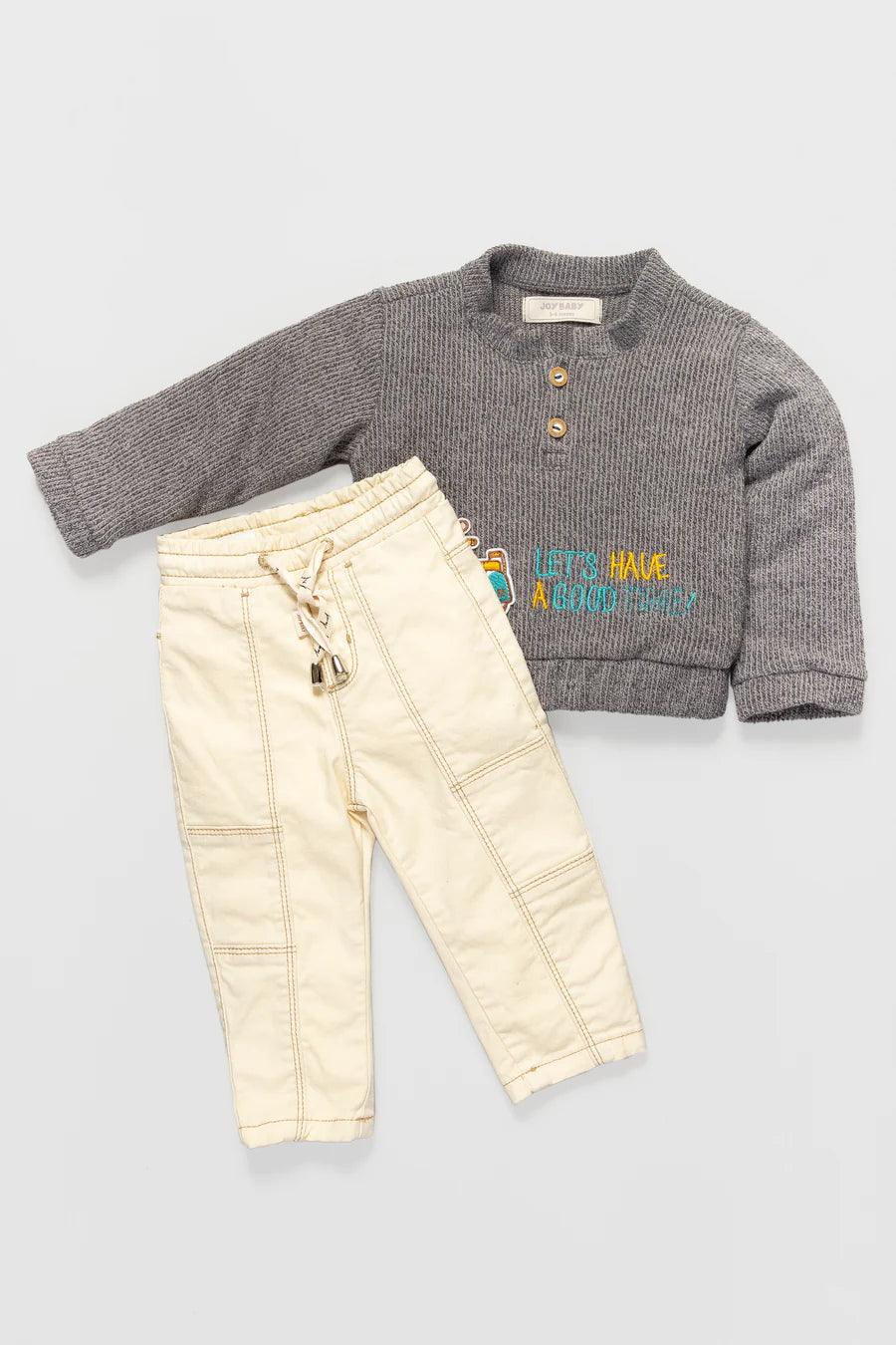 Conjunto Saco Moto Buzo y Jogger Invierno Casual Joy Baby Gris