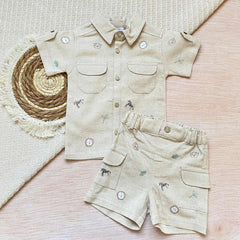 Conjunto Camisa Safari Beige Bolsillo