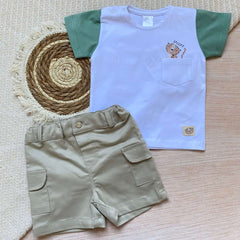 Conjunto Camiseta Bolsillo Verde 100% Algodón Bermuda