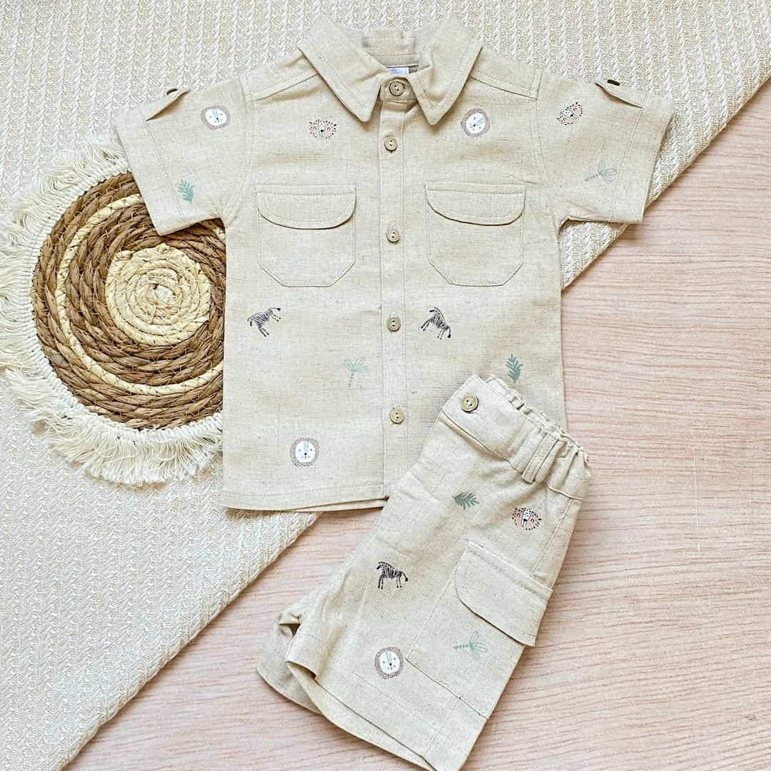 Conjunto Camisa Safari Beige Bermuda 