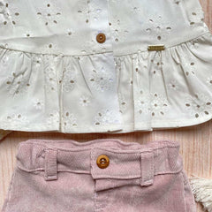 Conjunto Bebé Niña Short Pana Lila Detalle