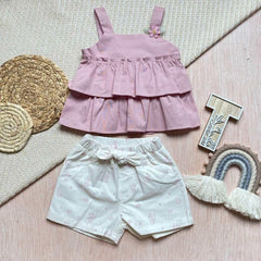 Conjunto Blusa Volantes Rosa