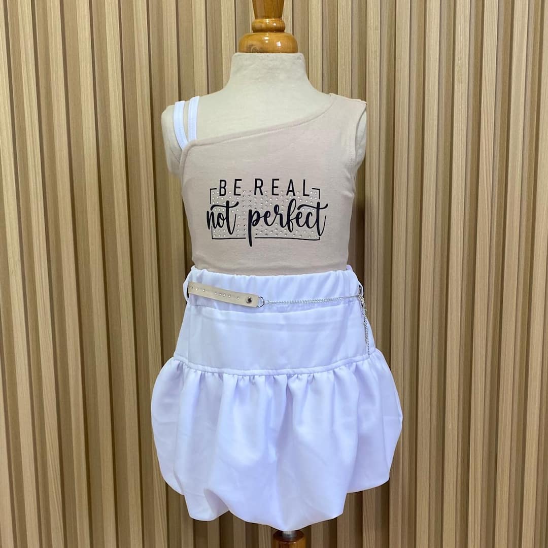 Conjunto Falda Globo Brillos Beige