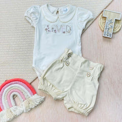 Conjunto Shor Cuello Bordado Beige