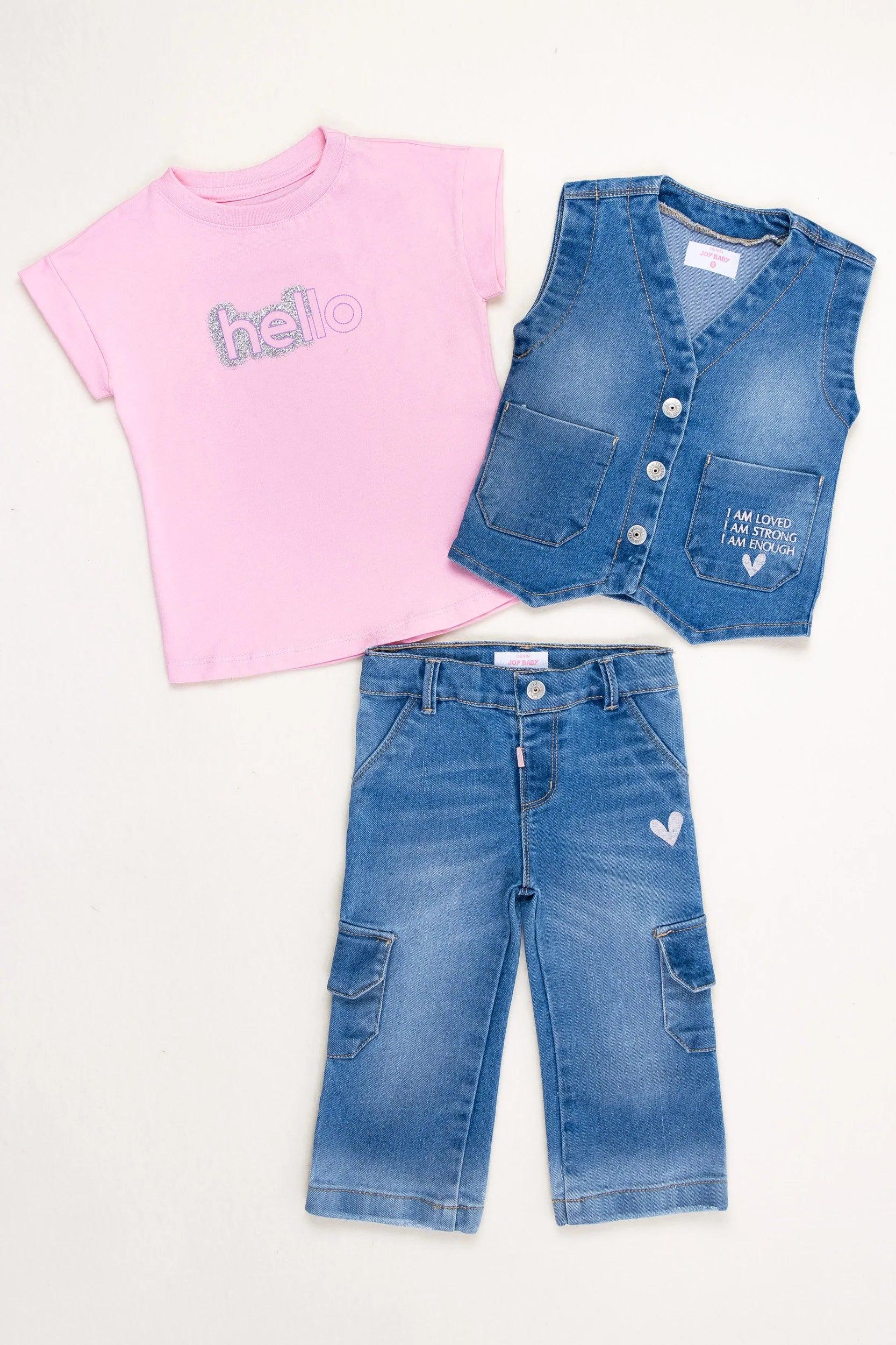 Conjunto 3 Piezas Chaleco Denim Joy Baby