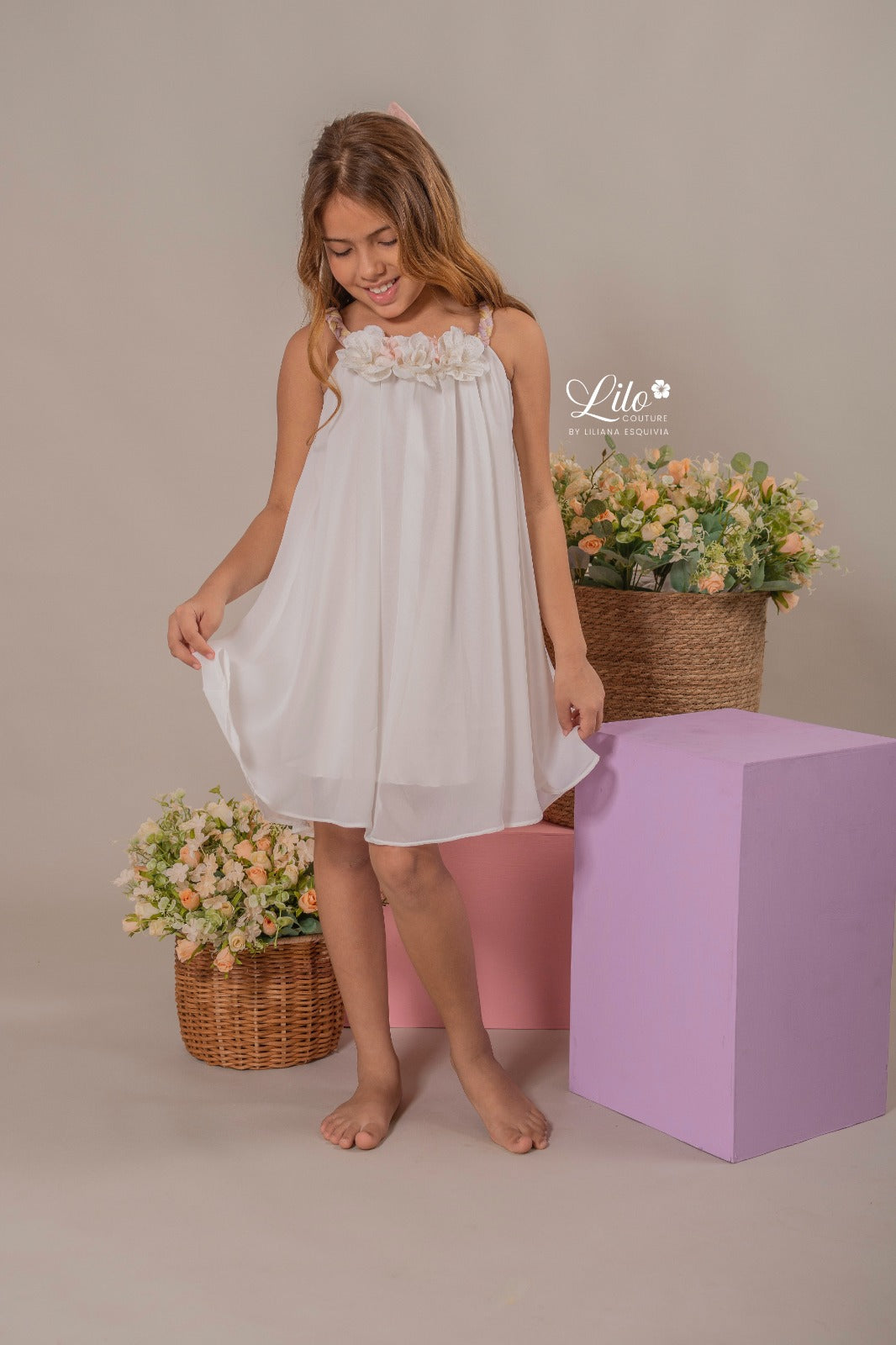 Vestido Para Niña Soy Atentica Blanco Lilo Flores