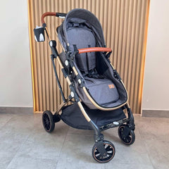 Coche Moises Con Porta Bebé Small Maxibaby Gris Dorado