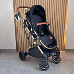 Coche Moises Con Porta Bebé Small Maxibaby Negro Dorado