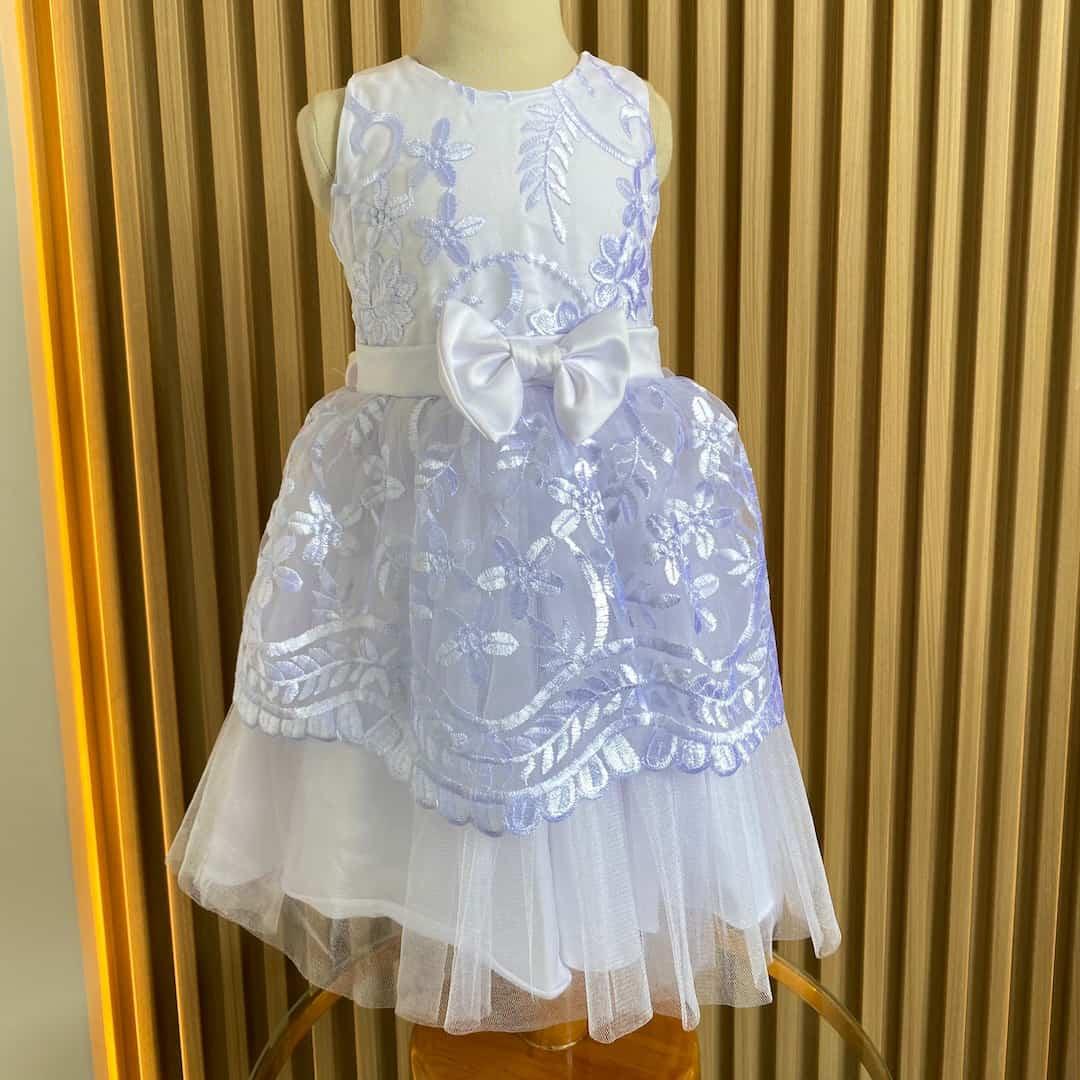 Vestido Tull Bordado Niña Blanco