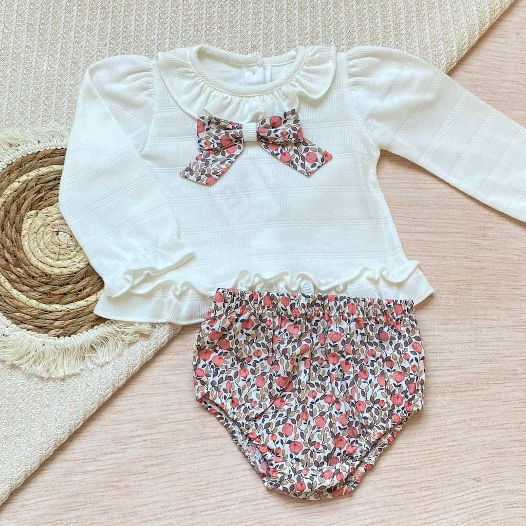 Conjunto Bebé Blusa Y Panty Flores | Travesuras Infantiles Cuello Bebé