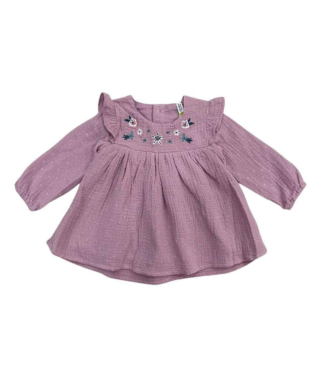 Vestido Manga Larga Bordado Lila