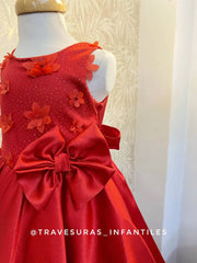 Vestido Detalle Flores Rojo