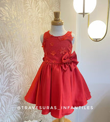 Vestido Detalle Flores Rojo