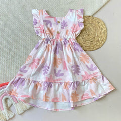 Vestido Para Niña Estampado Hojas Colores Lila