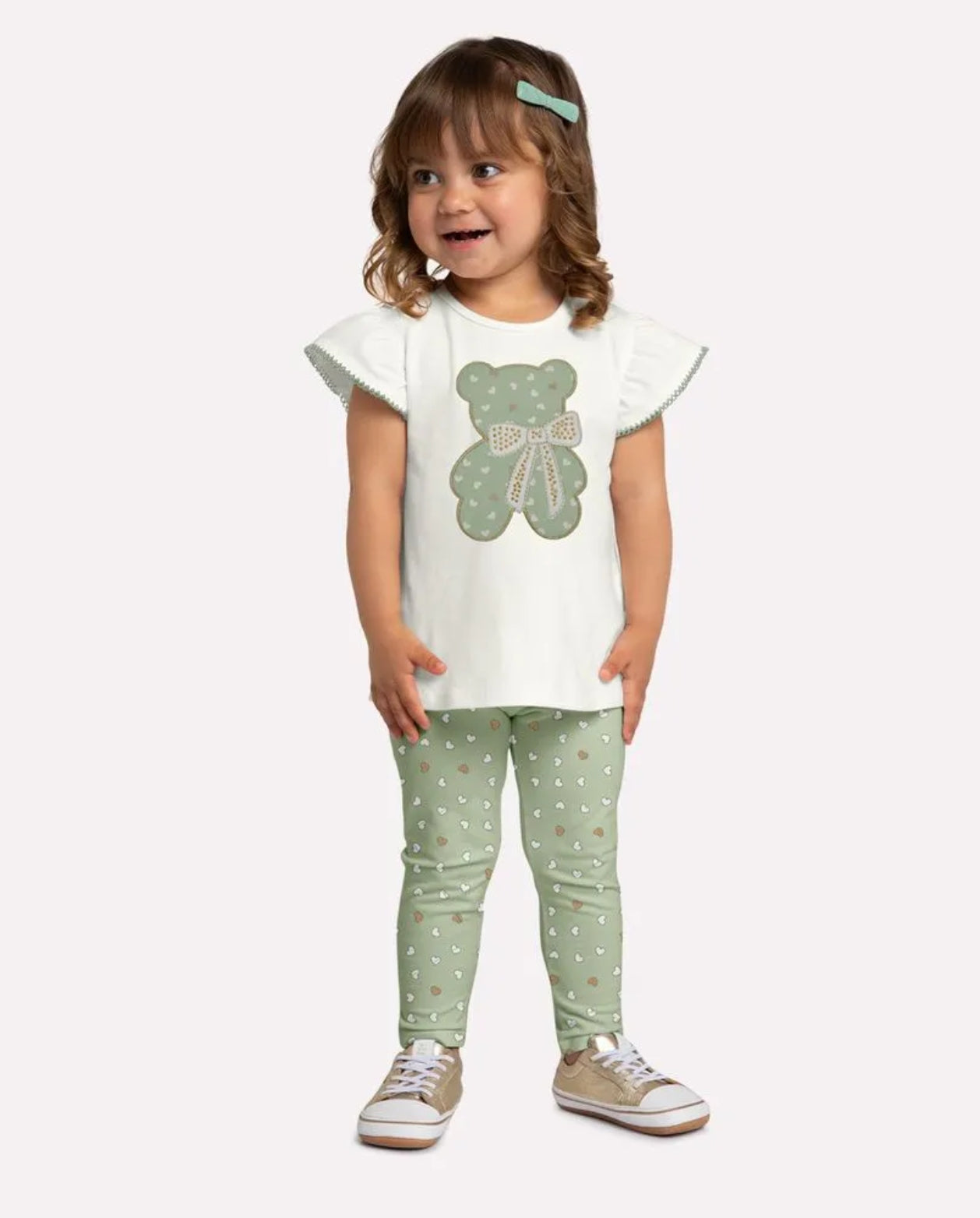 Conjunto Leggins Oso Corazones Verde Milon Modelo