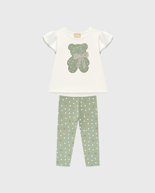 Conjunto Leggins Oso Corazones Verde Milon
