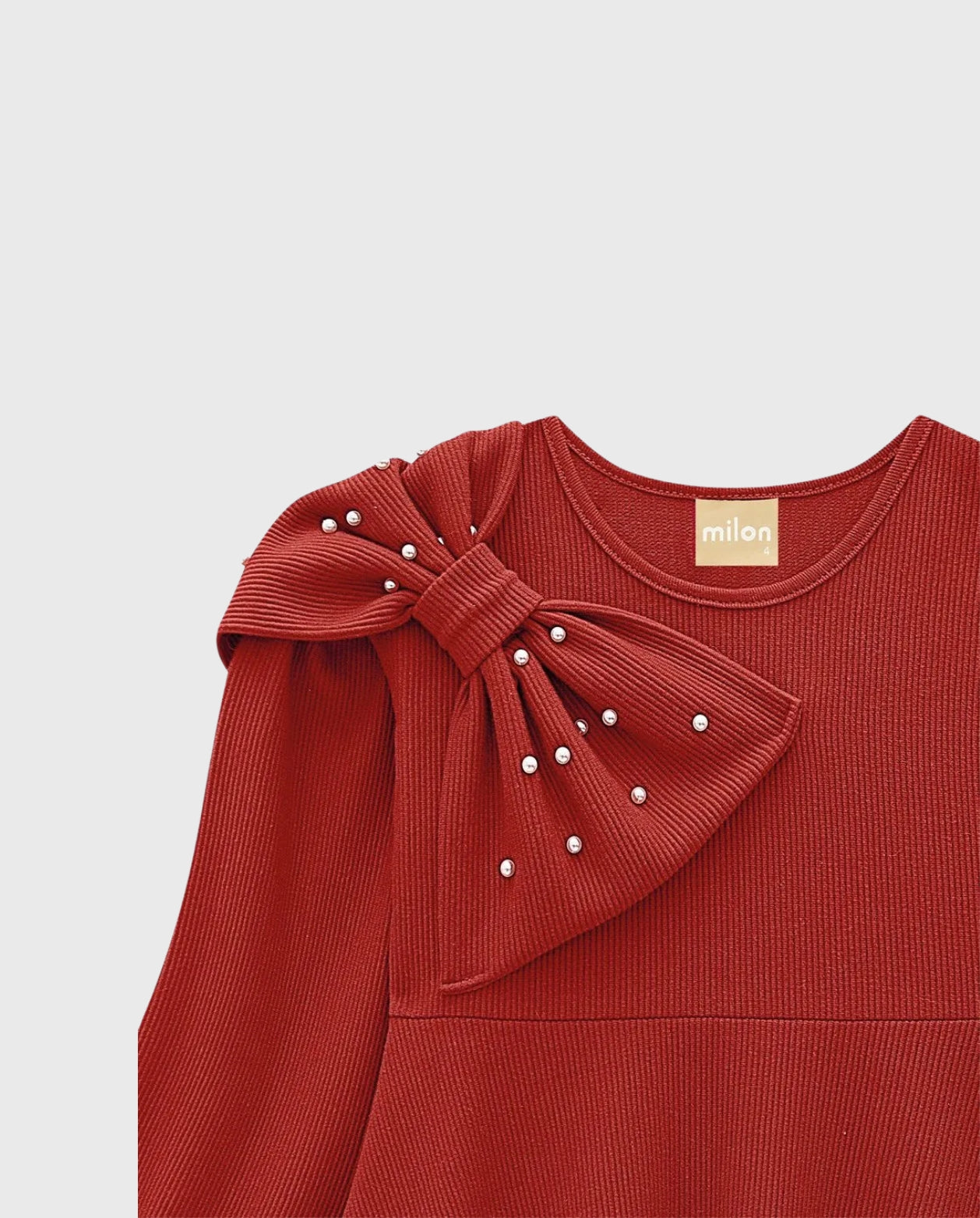 Vestido Manga Larga Moño Rojo Milon Detalle