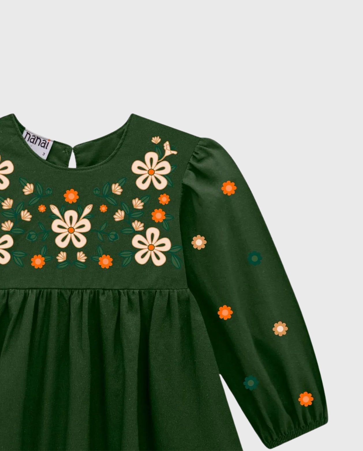 Vestido Bordado Flores Verde Nanai  Detalle