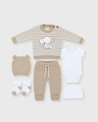 Set Primer Día Bordado Elefante Beige
