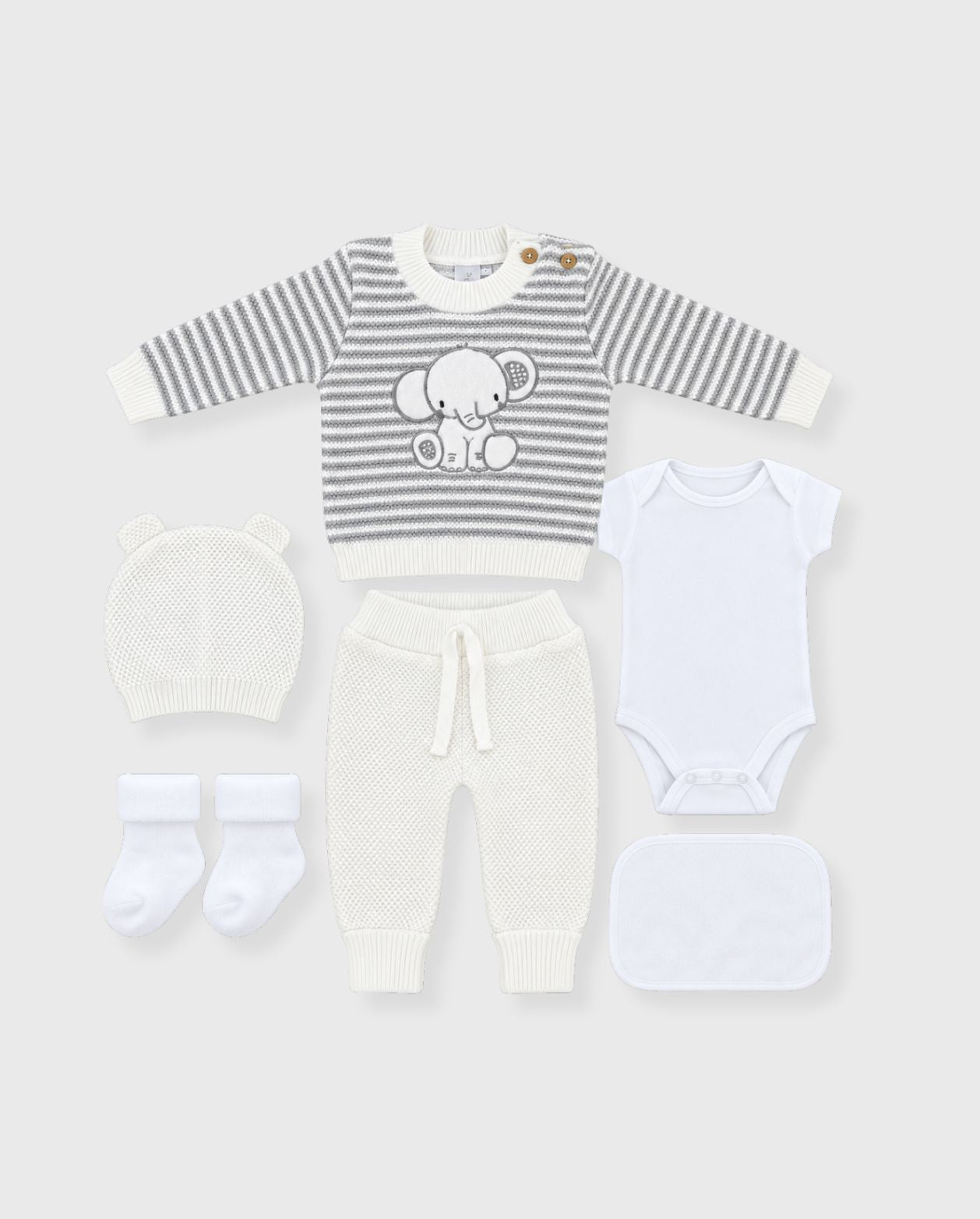 Set Primer Día Bordado Elefante Blanco
