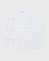 Set Primer Día Tejido Puntos Bebé Niña Blanco