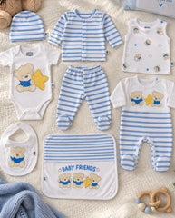 Set Primer Dia Rayas Oso Azul
