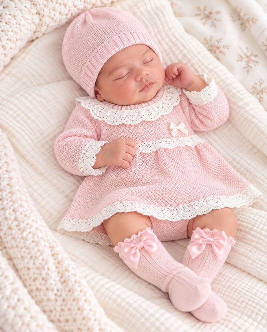 Set Primer Día Vestido Tejido Rosa modelo