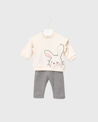 Conjunto Manga Larga Conejo Bordado Beige Mayoral