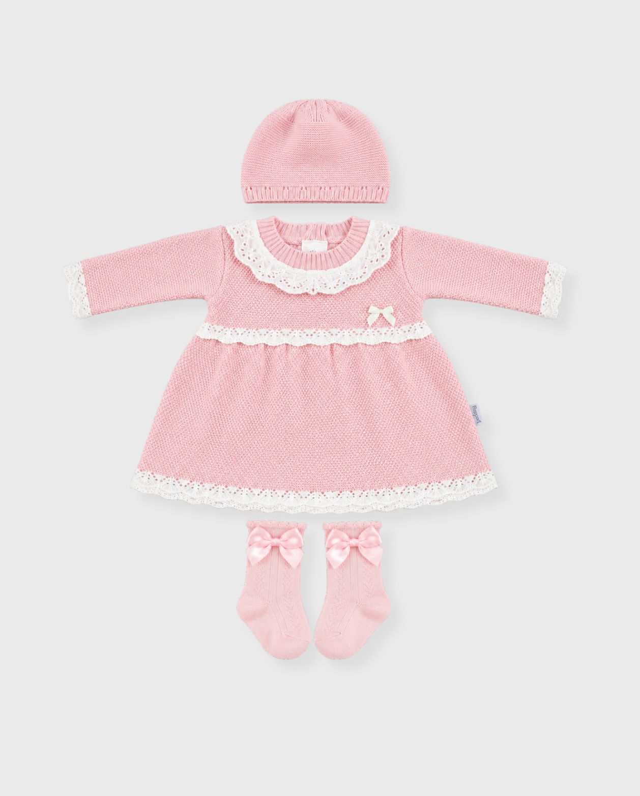 Set Primer Día Vestido Tejido Rosa diseño