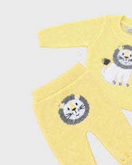 Set Primer Día Tejido León Amarillo detalle