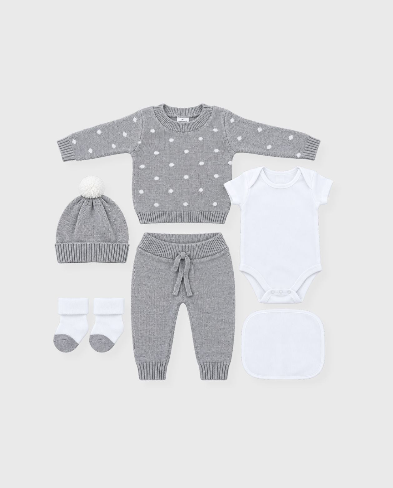 Set Primer Día Tejido Puntos Gris 
