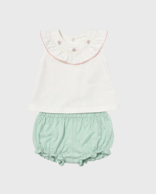 Conjunto Short Bordado Flores Blanco Mayoral