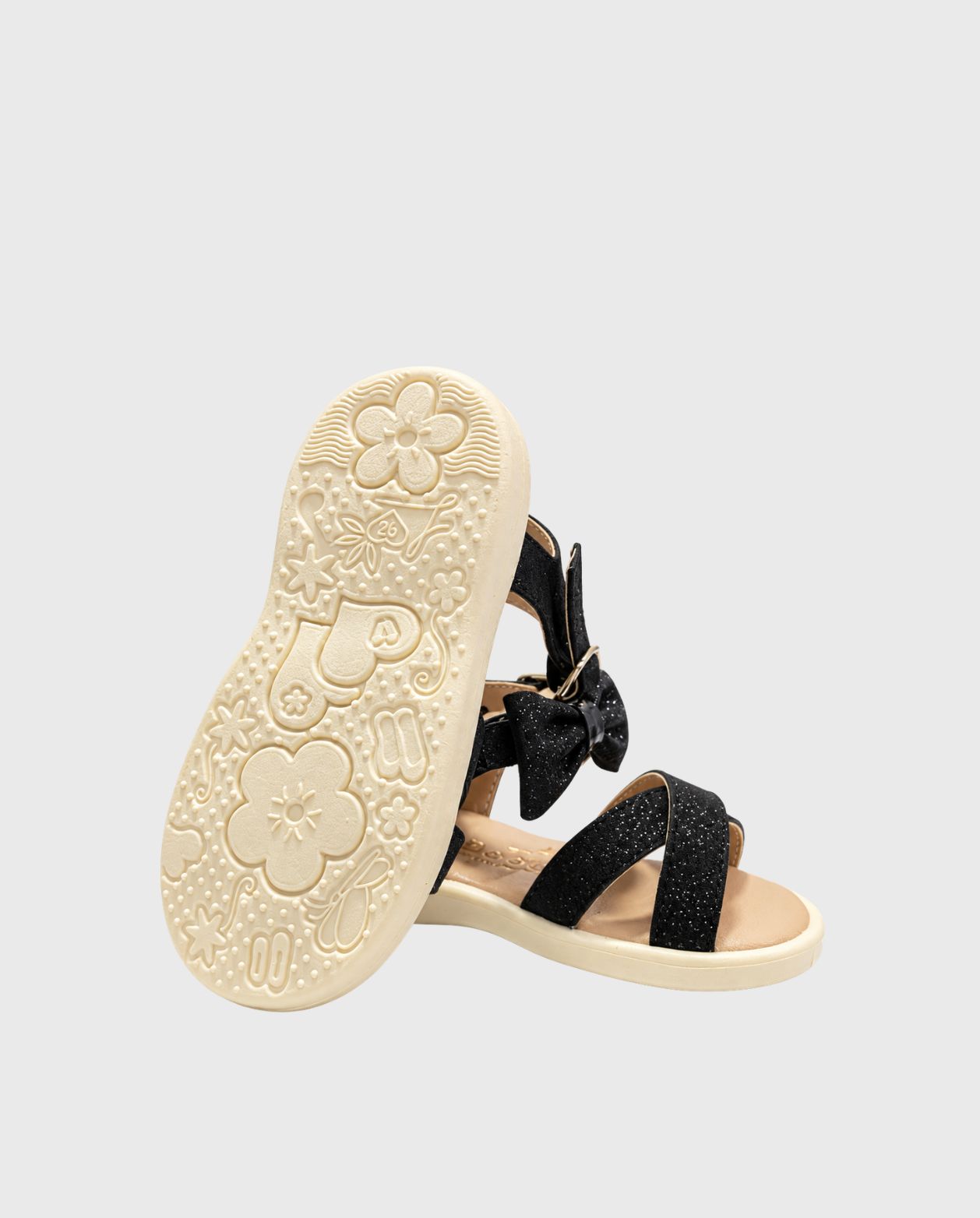 Sandalias Moño Brillante Negro Suela