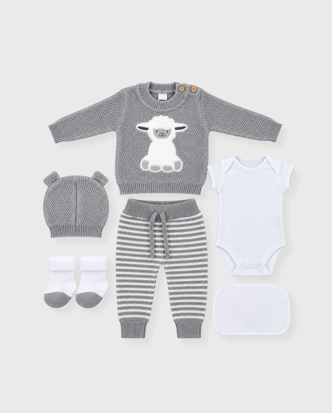 Set Primer Día Bordado Oveja Gris