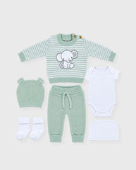 Set Primer Día Bordado Elefante Verde