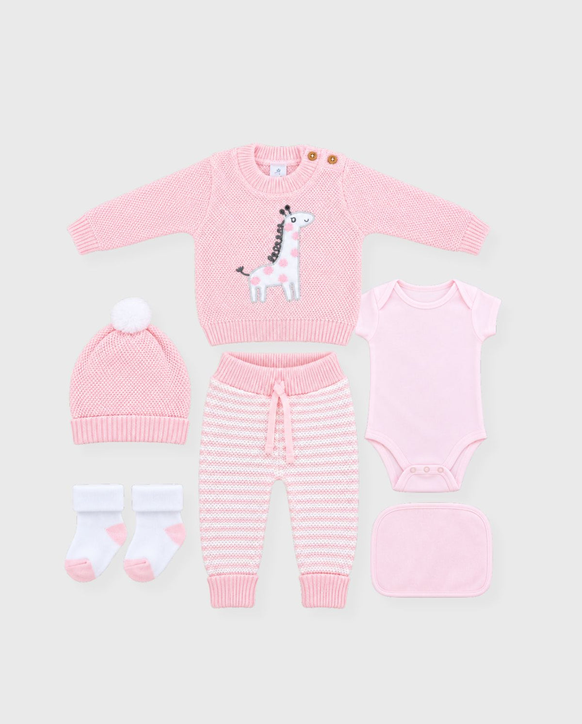 Set Primer Día Bordado Jirafa Rosa