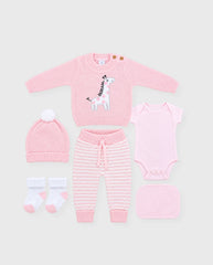 Set Primer Día Bordado Jirafa Rosa