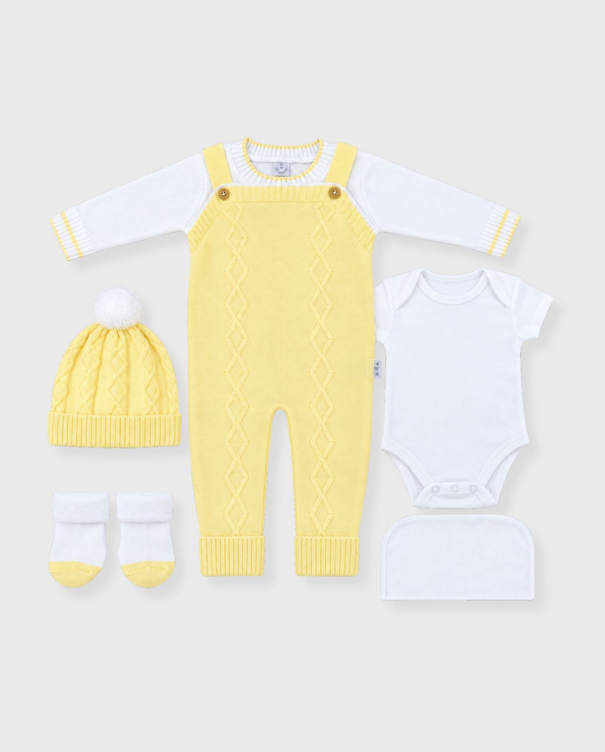 Set Primer Día Tejido Overol Amarillo