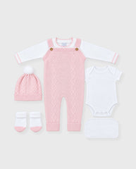 Set Primer Día Tejido Overol Rosa