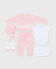 Set Primer Día Tejido Puntos Bebé Niña Rosa