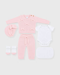 Set Primer Día Tejido Moños Bebé Niña Rosa estilo